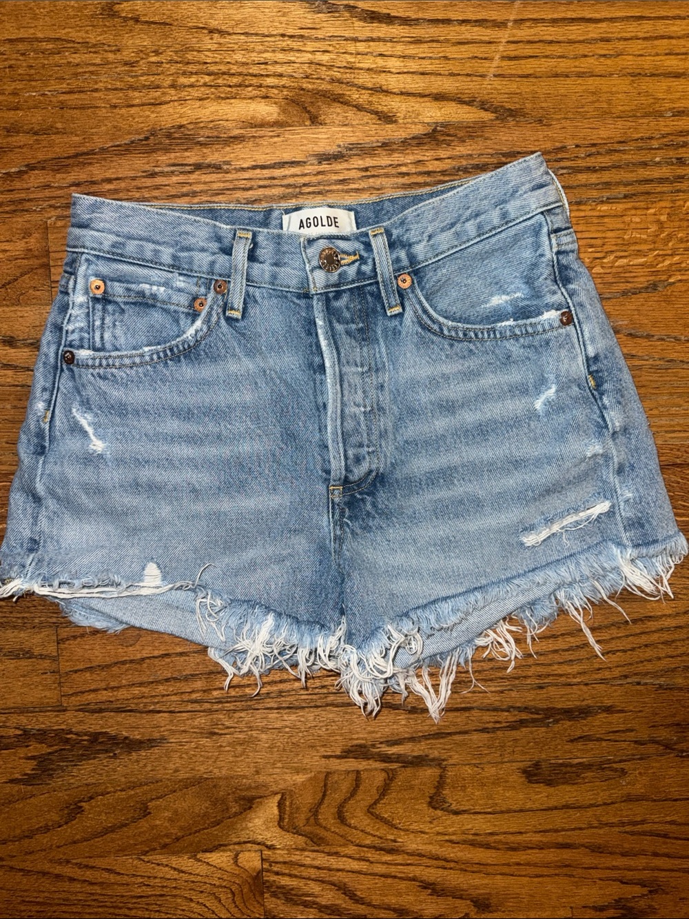 Agolde | Women's Distressed cut-off button Fly shorts-Size 23